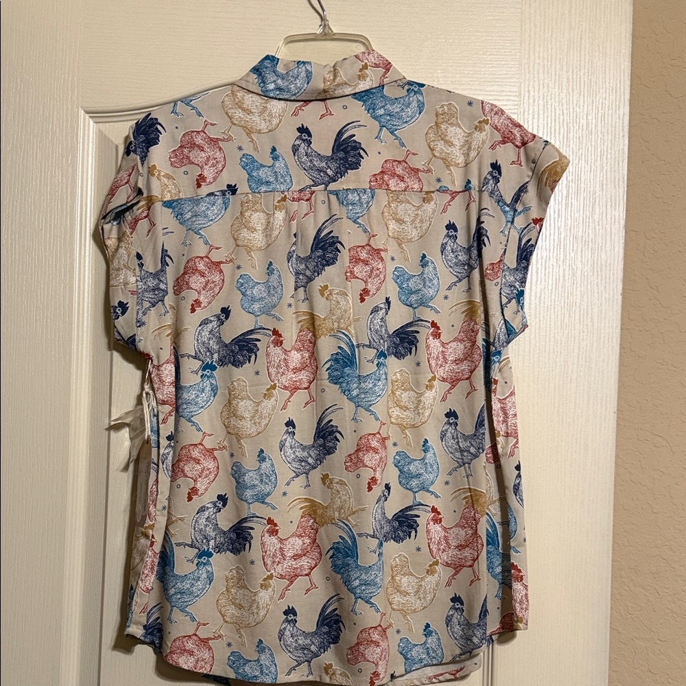 Rye Cream Button-Down Shirt with Red, Blue & Gold Rooster Print - Picture 3 of 3